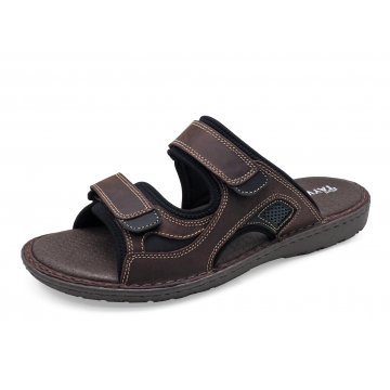 รองเท้าแตะ SKA-25 หนังนูบักออยล์ตาล-นูบักออยล์ดำ-ตาข่ายเทา